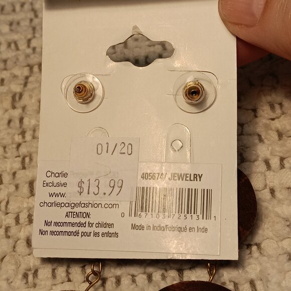 Charlie Paige women's matching set wood disc necklace & earrings - NWT - Picture 8 of 11